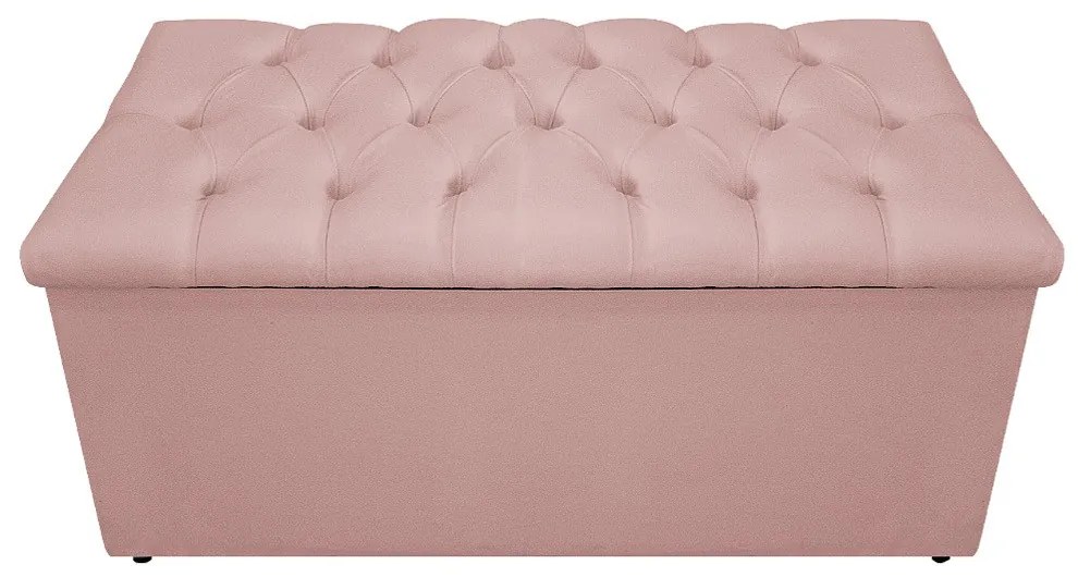 Recamier Baú Estofada Mel 90 cm Solteiro Com Capitonê  Suede Rosê - ADJ Decor