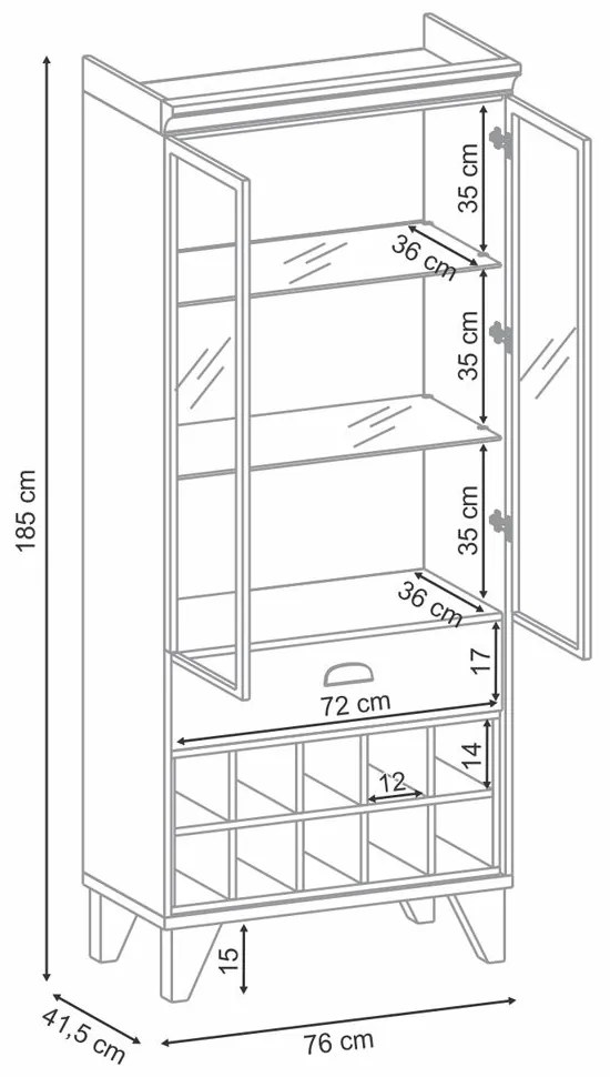 Cristaleira Bar com Nicho Adega Sala de Estar Andorra Off White/Freijó - Gran Belo