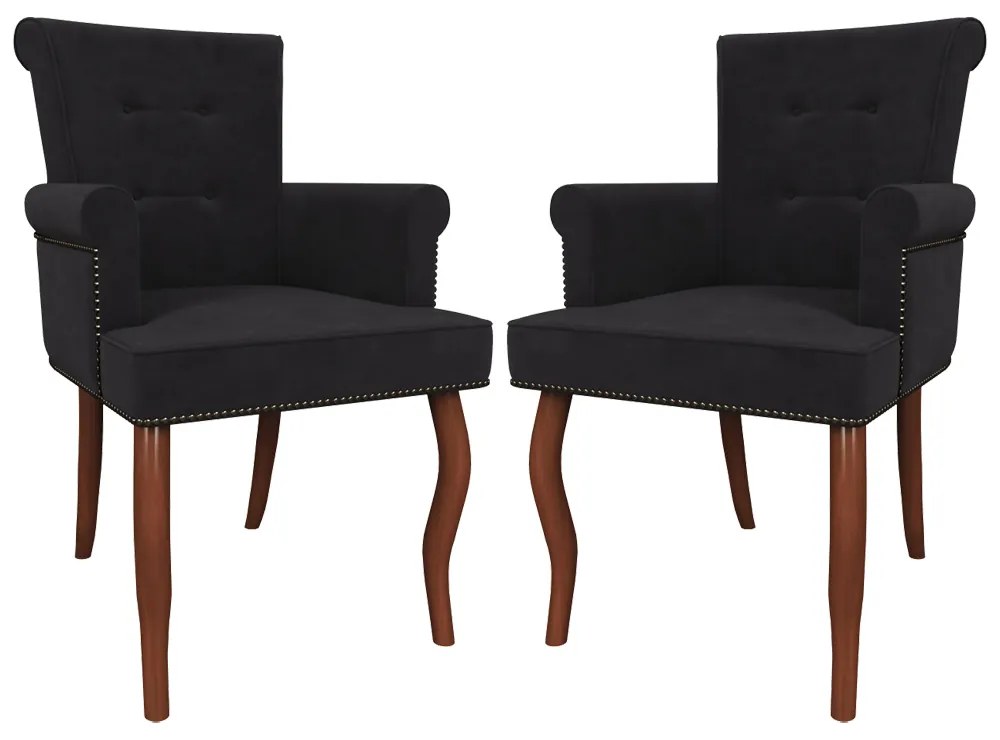Kit 2 Cadeiras Decorativas Sala De Jantar Belford Madeira Veludo Preto G48 - Gran Belo