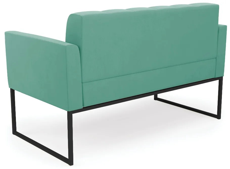 Kit 1 Sofá Namoradeira e 1 Poltrona Elisa Suede Base Metálica Industrial Preto D03 - D'Rossi - Azul Turquesa