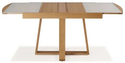Mesa Elastica Jequia com Tampo de Vidro Fendi Base Madeira cor Amendoa 1,22 MT (LARG) - 50365 Sun House