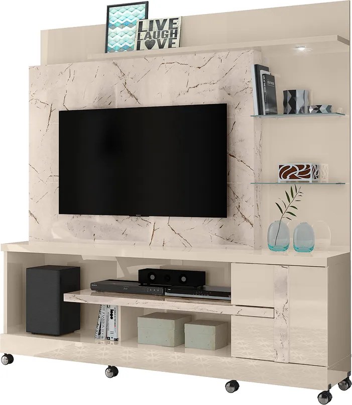 Estante de TV 55 Pol 182cm com Rodízio para Sala Elaris Calacata/Off White M20 - D'Rossi