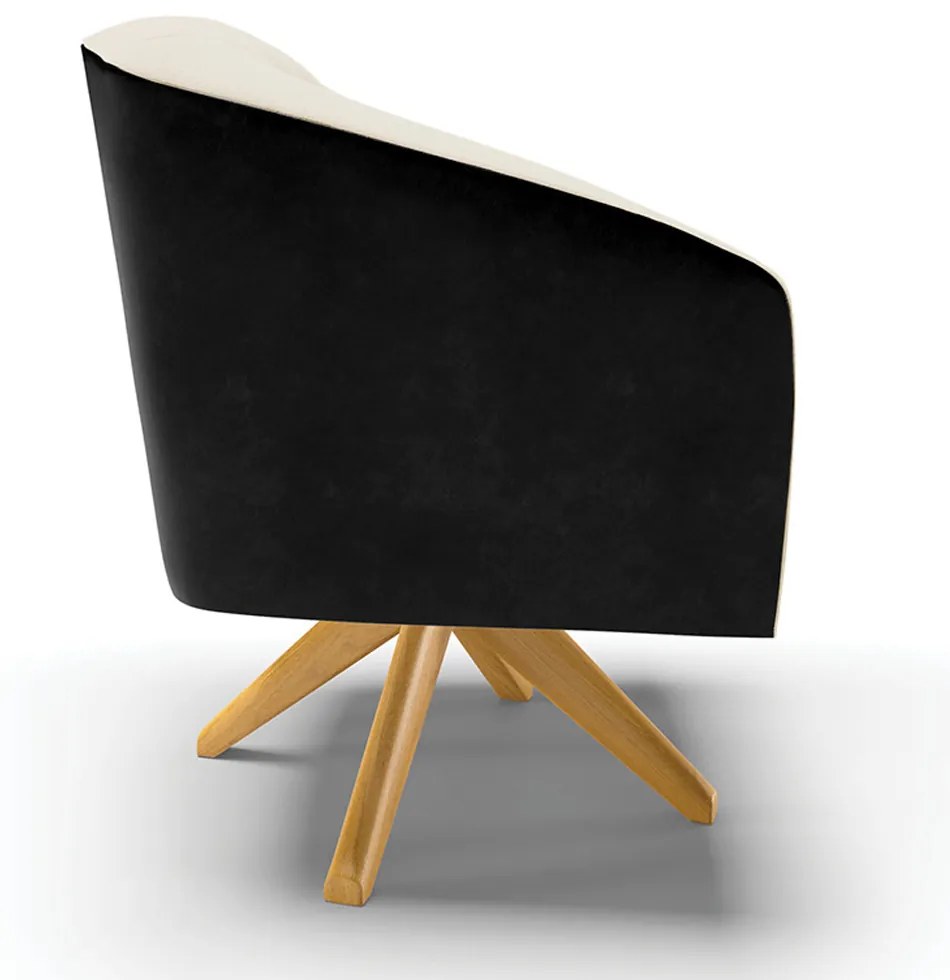 Poltrona Decorativa Giratória MA30 Stella Preto/Linho Bege D03 - D'Rossi