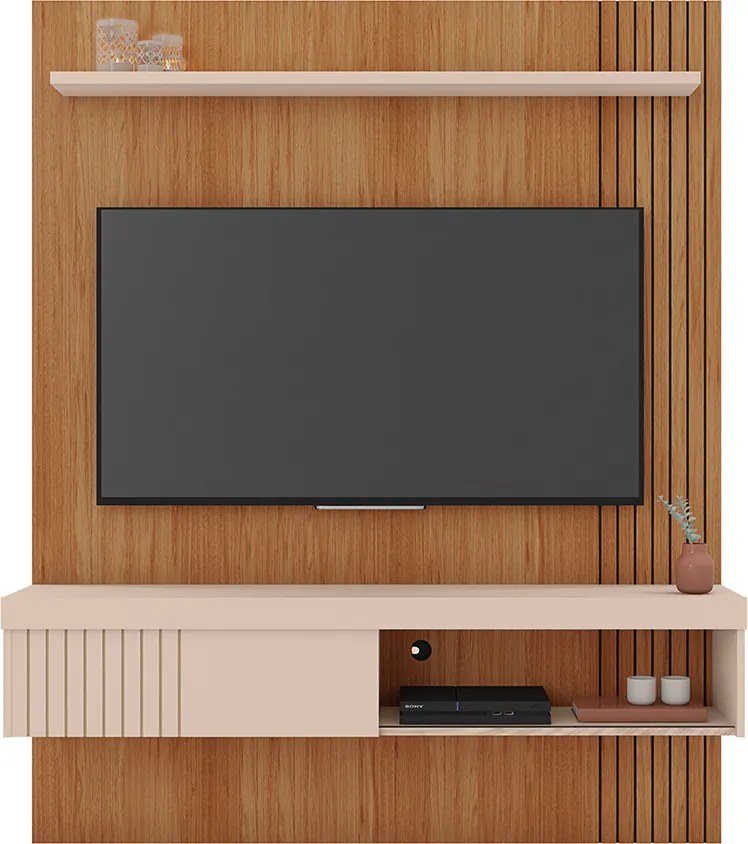 Painel TV 55 Pol 150cm Bancada Suspensa Ripado Luana C01 - D'Rossi - Freijó/Off White