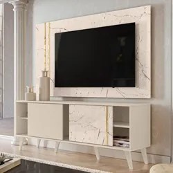 Rack Com Painel Para TV Até 65 Pol. Cronos Calacata/Off White - Madete