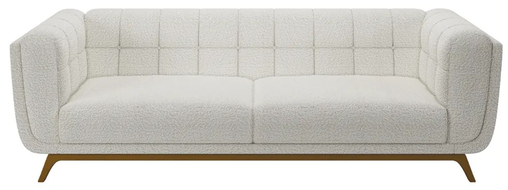 Sofá Decorativo Sala de Estar 180cm Rocket 2 Lugares Base Madeira Boucle Branco G45 - Gran Belo