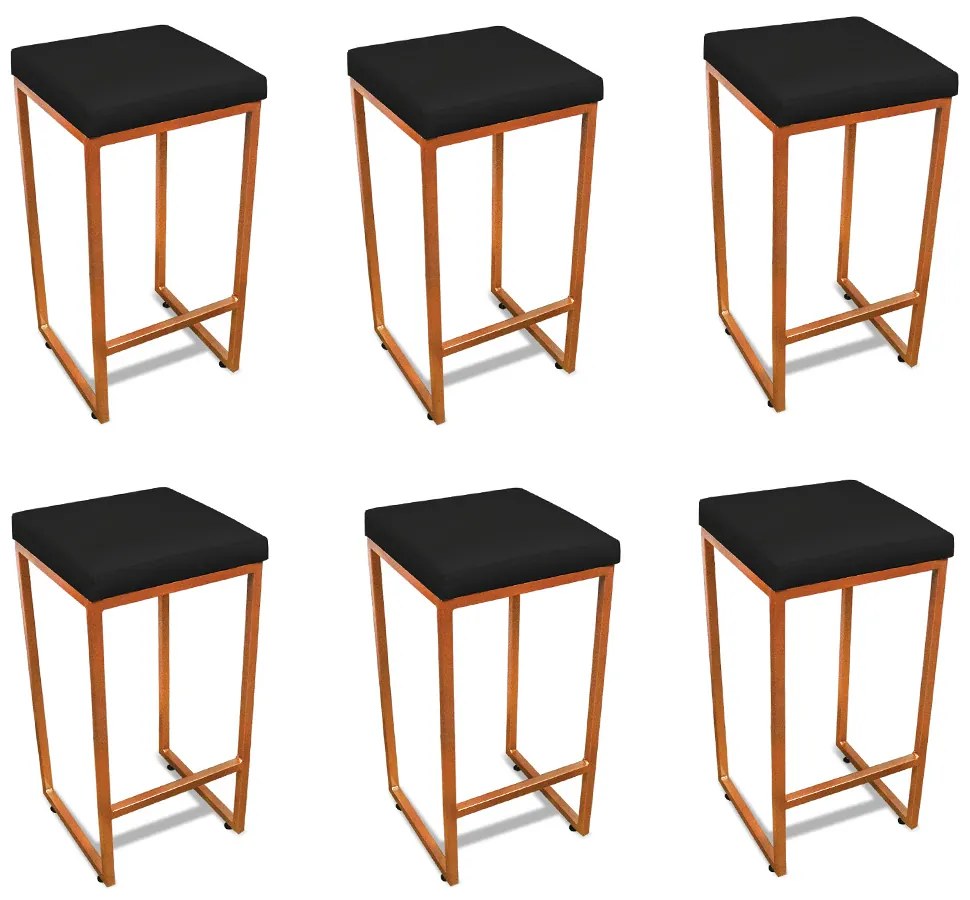 Banqueta Alta para Cozinha Industrial Kit 6 Nick Bronze e Sintético D03 - D'Rossi - Preto