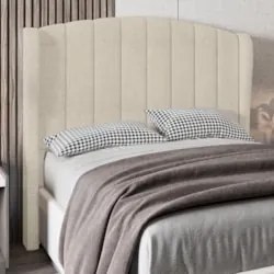 Cabeceira Casal Cama Box 140cm Glenda Z04 Boucle Bege - Mpozenato