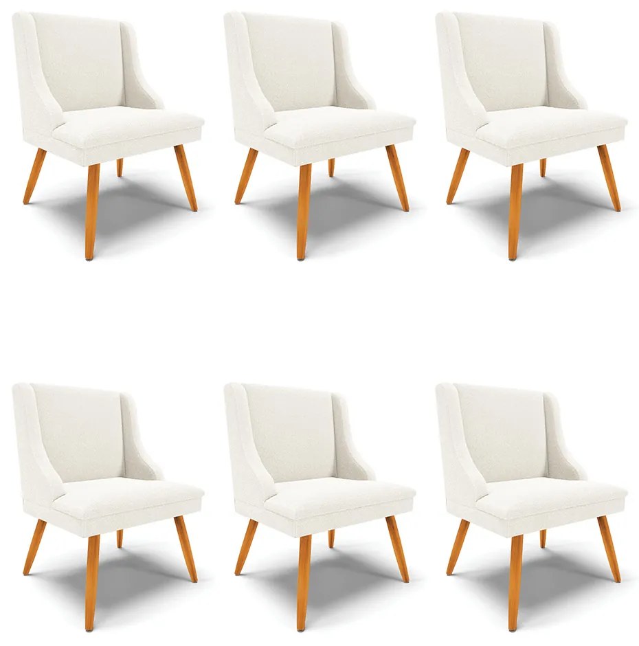 Cadeira Sala de Jantar Pé Palito Castanho Kit 6 Liz Boucle D03 - D'Rossi - Off White