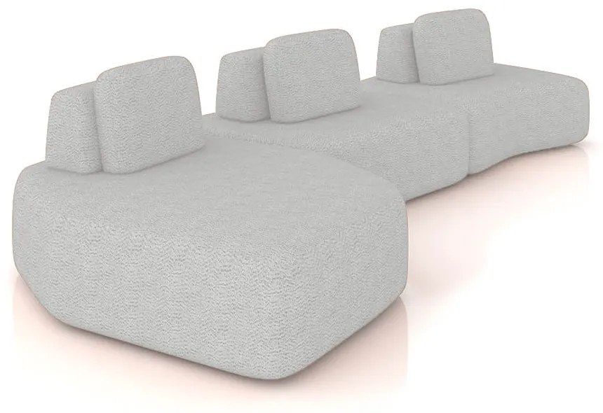 Sofá 3 Lugares Orgânico com Chaise e 2 Módulos Berlim Bouclê Cinza Claro/Off White K01 - D'Rossi