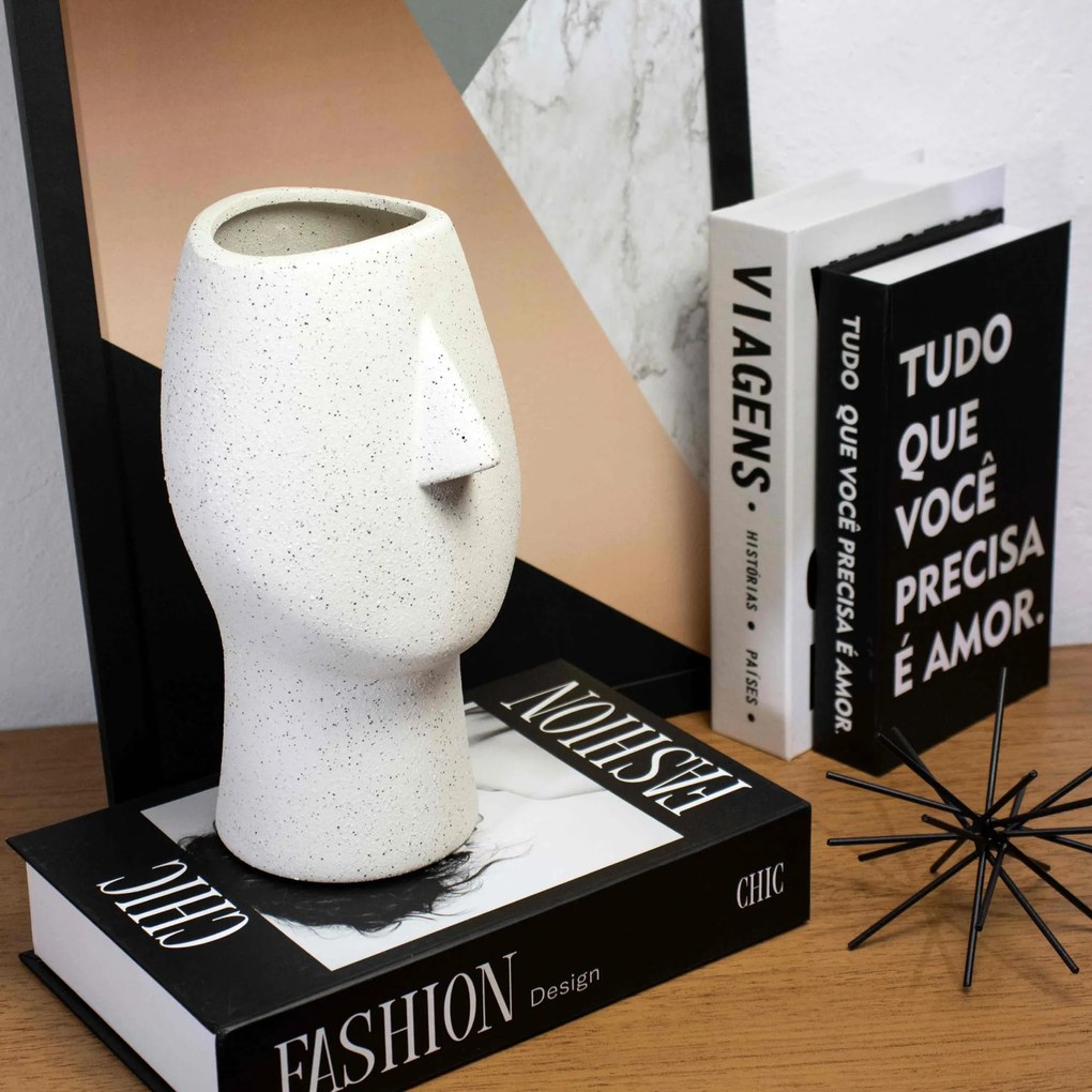 Vaso Decorativo Rosto Areia em Cerâmica 25,5x26 cm - D'Rossi
