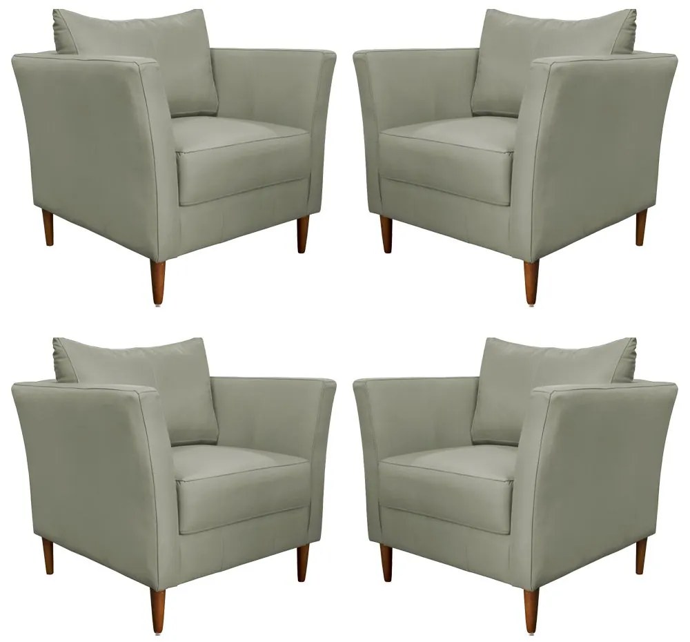 Kit 4 Poltronas Decorativa Sala de Estar Pés Palito Lubbock Couro Fendi G58 - Gran Belo