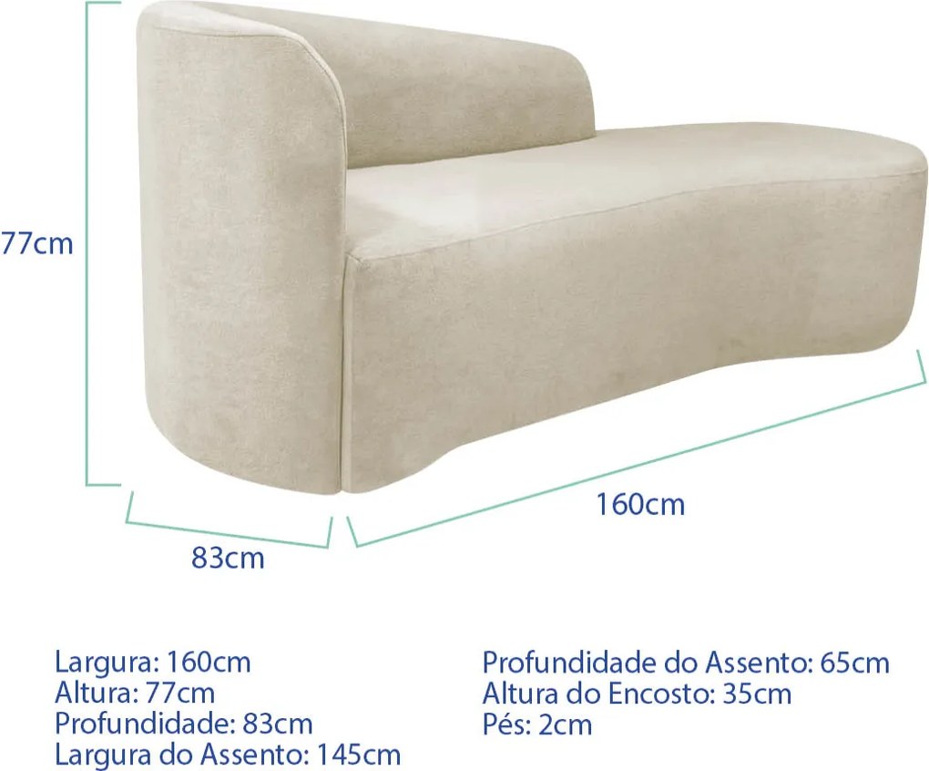 Kit Divã Recamier Orgânico França 160cm Lado Direito e 2 Poltronas Amore Bouclé