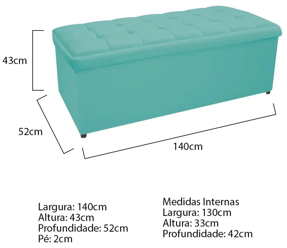 Calçadeira Copenhague 140 cm Casal Suede Azul Tiffany - ADJ Decor