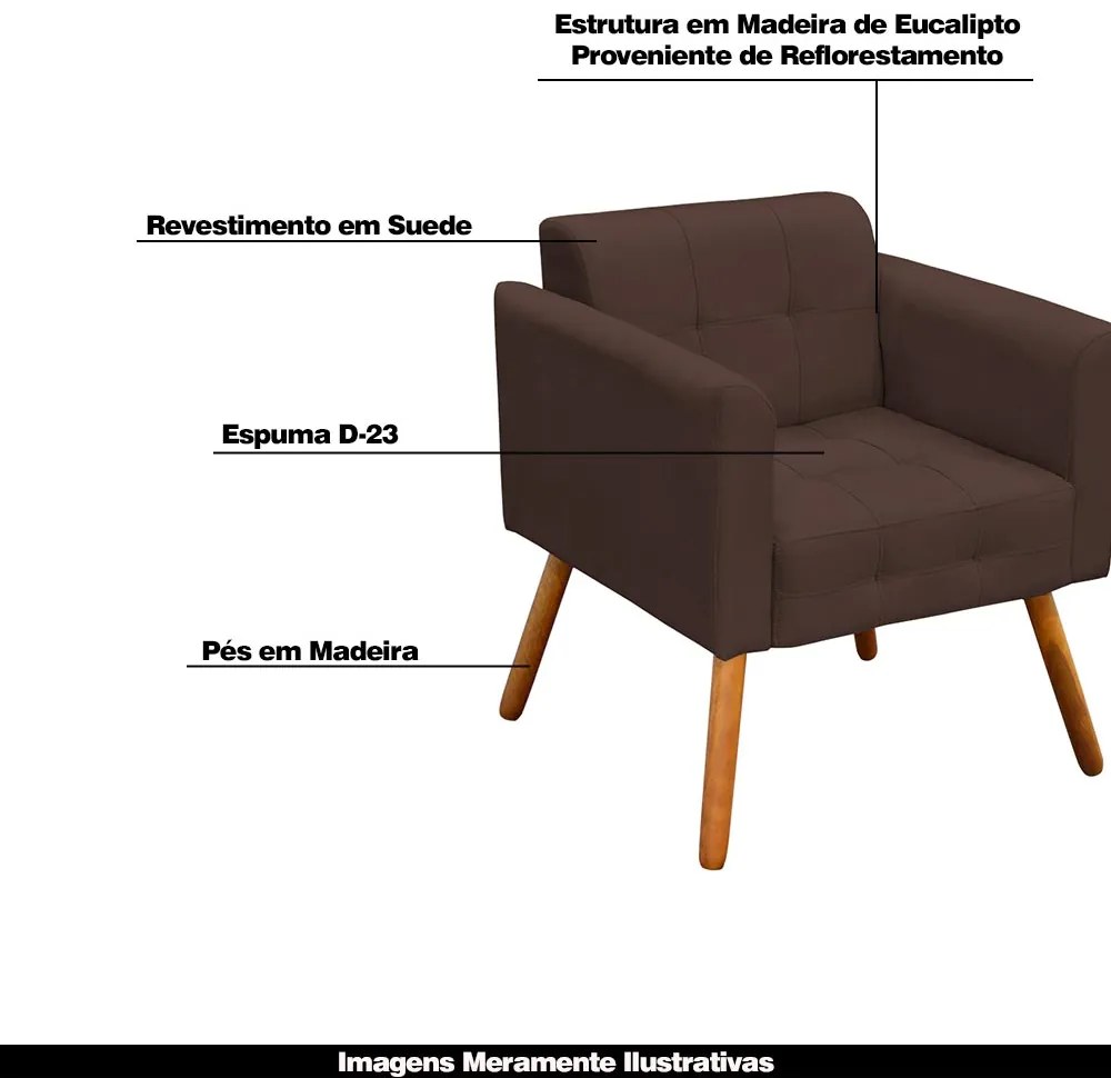 Poltrona Decorativa Pés Palito Karen Suede Marrom G19 - Gran Belo
