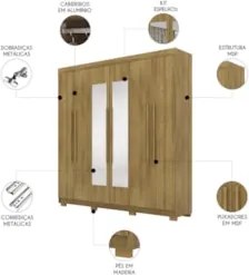 Guarda Roupa Casal 218cm Com Espelho Bolty Nature V02 - Mpozenato
