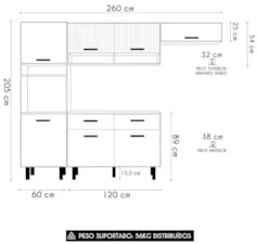 Cozinha Compacta 260cm Nicole Freijó UV/Ripado/Off Acetinado Z44 - Mpo