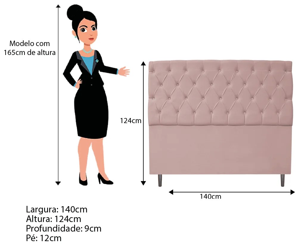 Cabeceira Estofada Liverpool 140 cm Casal Suede Rosê - ADJ Decor