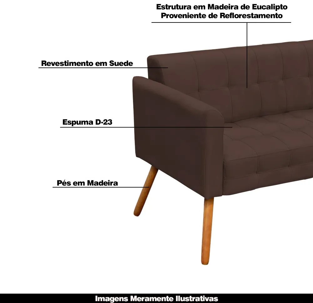 Poltrona Namoradeira Decorativa Pés Palito Karen Suede Marrom G19 - Gran Belo