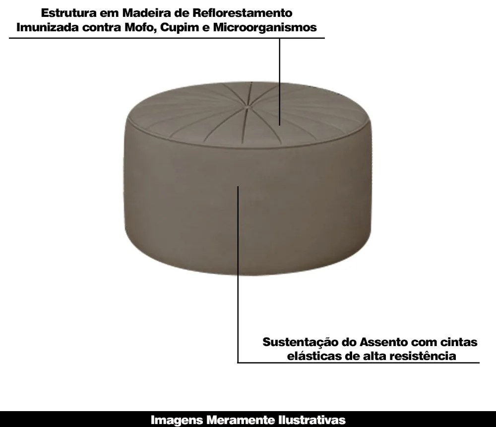 Conjunto Decorativo Sofá 240cm e Poltrona Clarke com Puff Round Veludo Bege G45 - Gran Belo