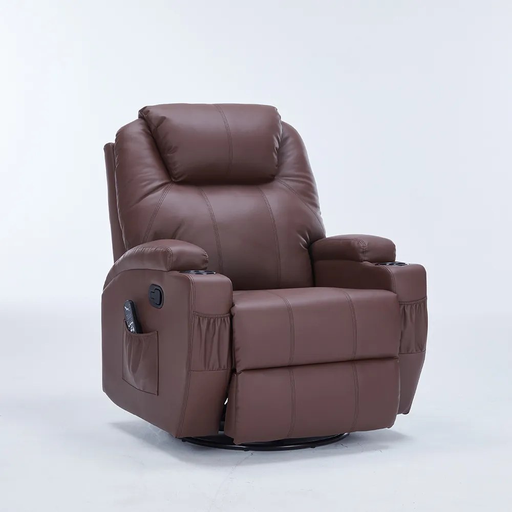 Poltrona do Papai Reclinável Manual Vector Base Giratória Massagem Aquecimento e Porta Copos PU Marrom Chocolate G94 - Gran Belo