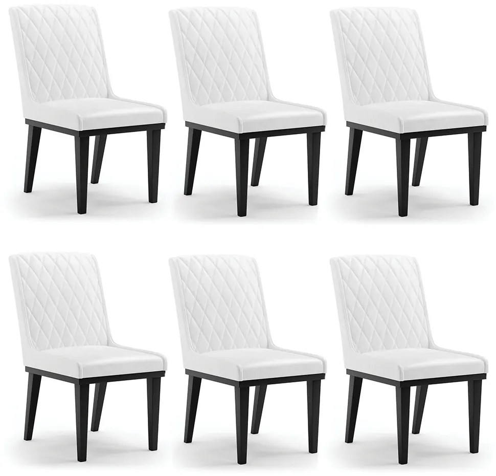 Cadeira Sala de Jantar Base Madeira Preto kit 6 Sofia Sintético PU D03 - D'Rossi - Branco