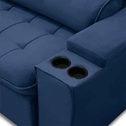 Sofá Retrátil Reclinável 3 Lugares 250cm Ginevra F05 Veludo Azul - Mpo
