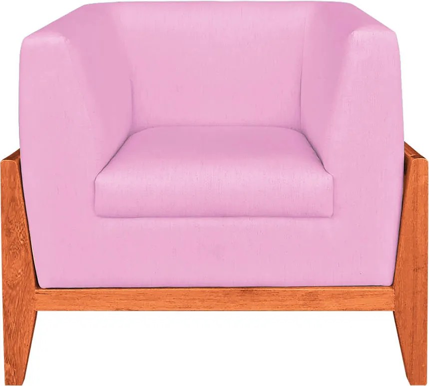 Kit 02 Poltronas Lucy Linho Base Madeira Castanho C05 - D'Rossi - Rosa Chiclete A08