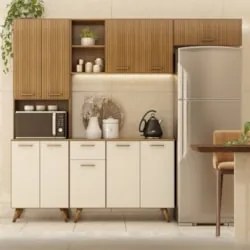 Cozinha Compacta Amélia Freijó UV/Ripado/Off Acetinado Z44 - Mpozenat