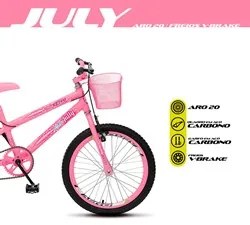 Bicicleta July Infantil Juvenil Aro 20 Aço com Cestinha e Freio V-Brak