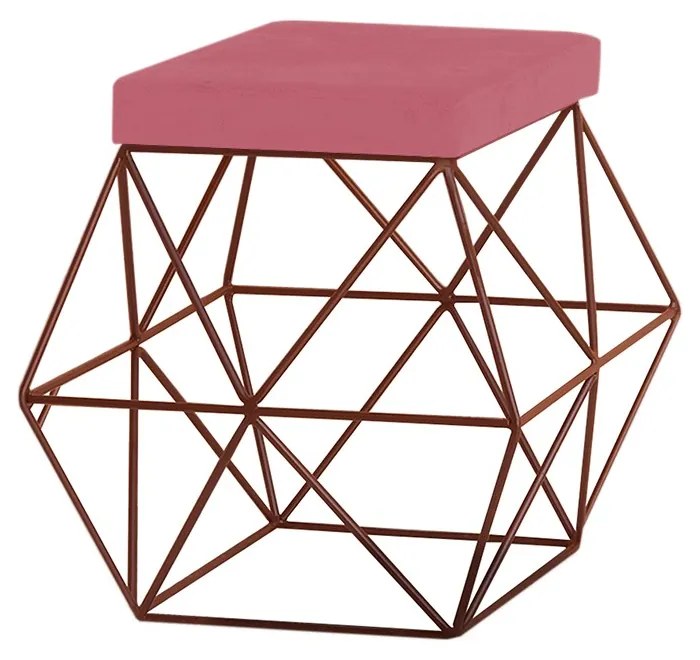 Puff Decorativo Sala de Estar Base Bronze Trixie Suede Rosa G41 - Gran Belo