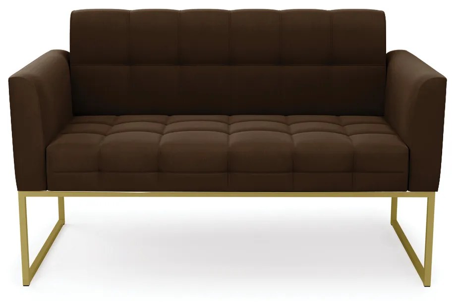 Sofá Namoradeira Elisa Suede Marrom Base Metálica Industrial Dourado - D'Rossi