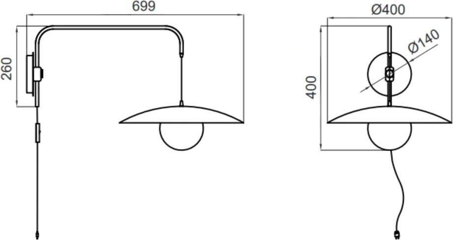 Arandela Zen 40X99,2X43,3Cm 1Xg9 Braço Haste E Cúpula Alumínio E Globo... (BT - Branco Texturizado)