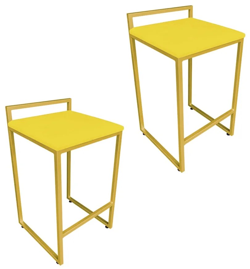 Conjunto 02 Banquetas Pietra Suede Base Dourado - Amarelo