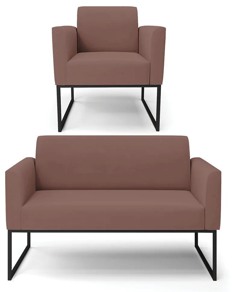 Sofá Namoradeira com Poltrona Base Industrial Preto Marisa Veludo D03 - D'Rossi - Rose
