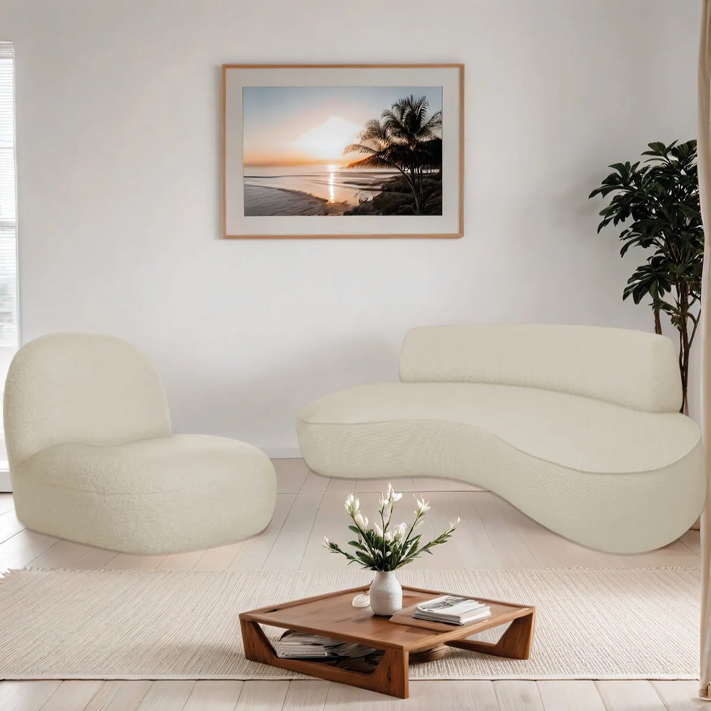 Sofá Curvo 140cm 2 Lugares e 1 Poltrona Amsterdã Bouclé - ADJ Decor