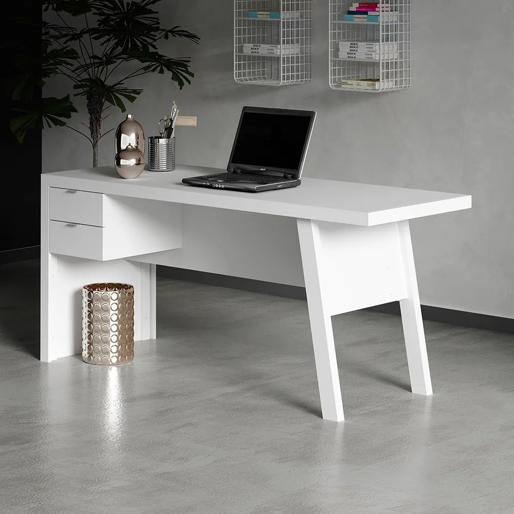 Mesa com 2 Gavetas para Escritório Home Office ME4122 MDP Branco G69 - Gran Belo