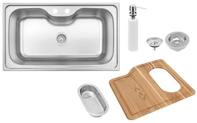 Cuba de Sobrepor Tramontina Morgana Maxi 86x50 cm em Aço Inox com Válvula Dosador de Sabão Tábua e Cesto 93801102