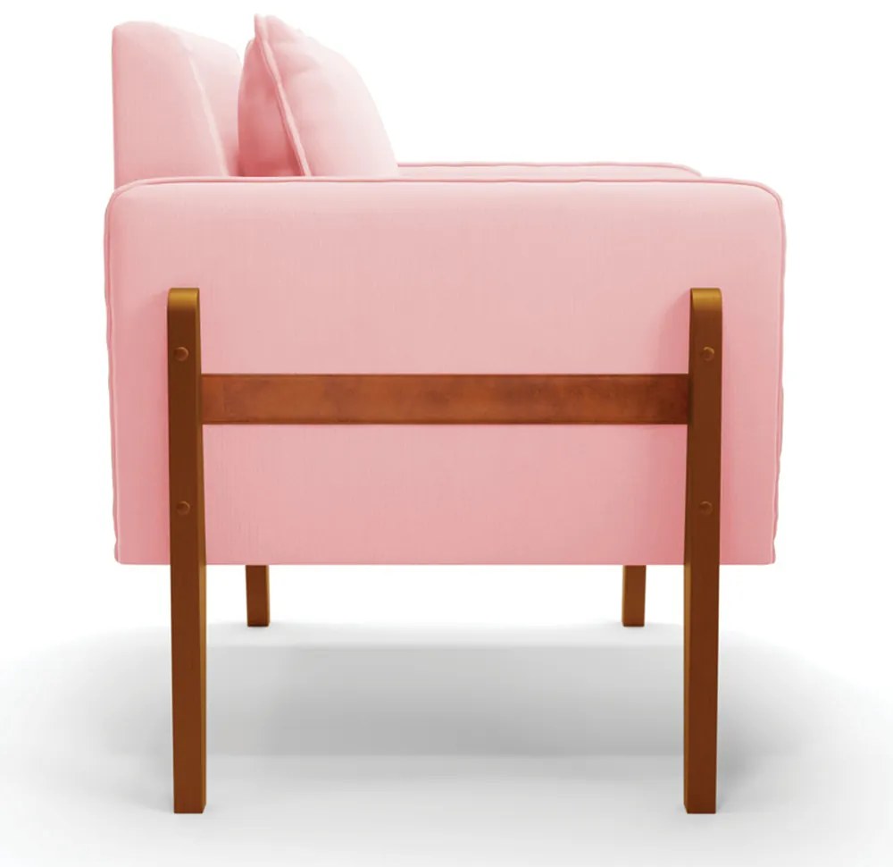 Poltrona Lana Suede Base de Madeira - D'Rossi - Rosa Bebê