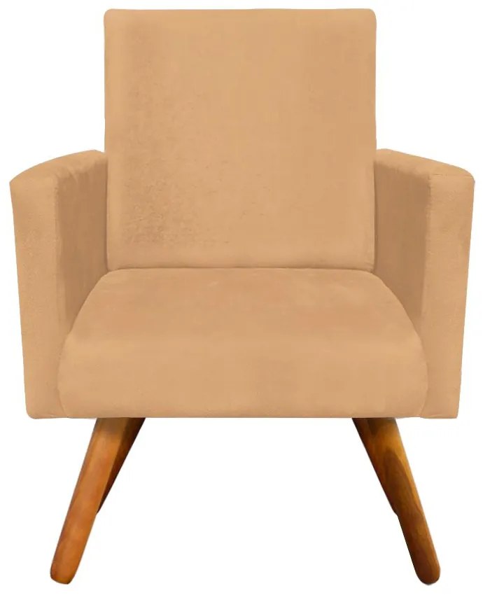 Poltrona Nina Suede Caramelo Sisal Pés Palito Castanho D'Rossi