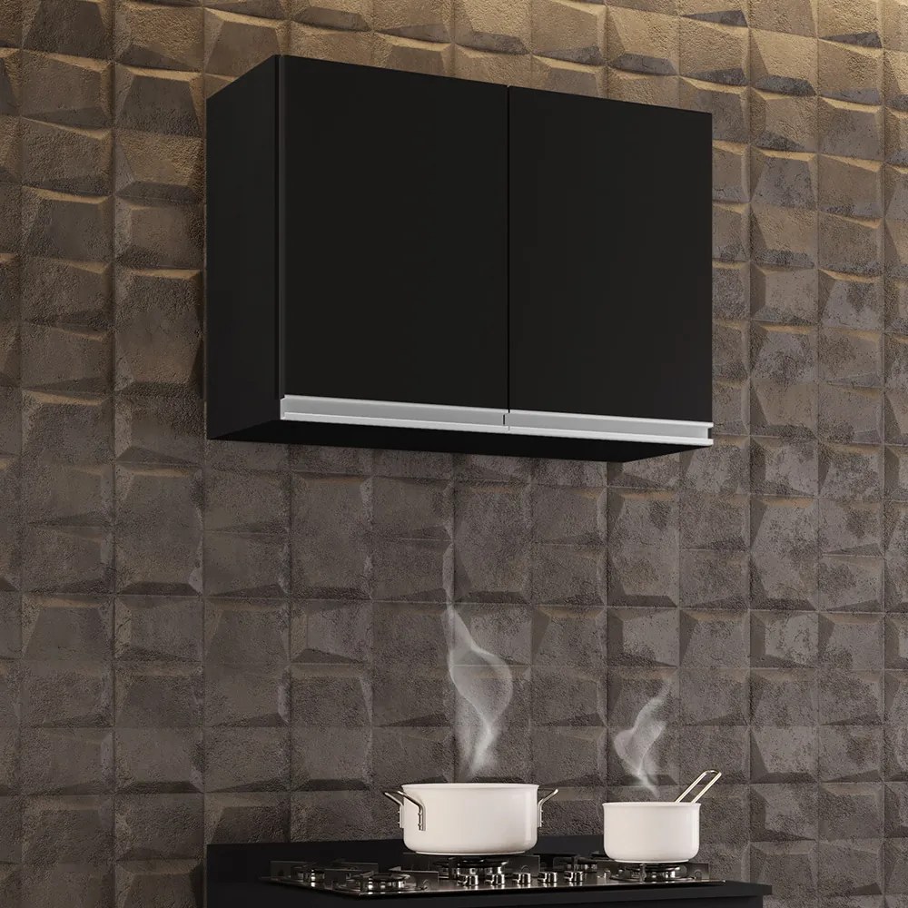 Armário Aéreo de Cozinha Lavanderia 02 Portas Eva 80 cm L06 - D'Rossi - Preto