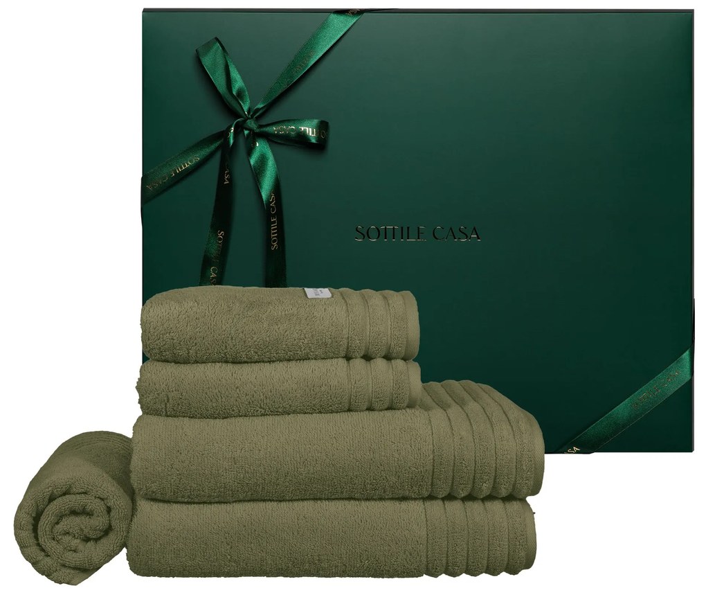 Kit Toalhas de Banho 05 Pçs Trussardi 100% Algodão Imperiale c/ Caixa de Presente Natal - Oliva  Oliva