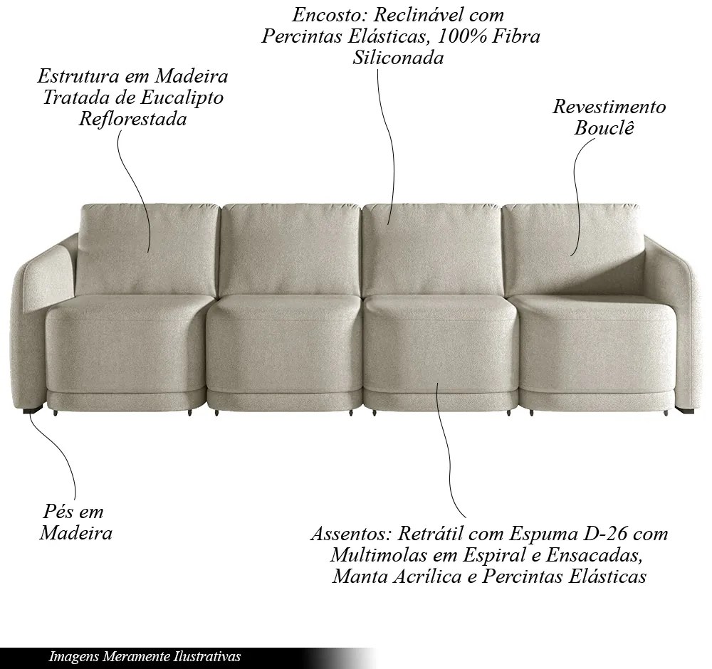 Sofá Cama Modulado Retrátil e Reclinável Decorativo Varsóvia 316cm Bouclê Bege G33 - Gran Belo