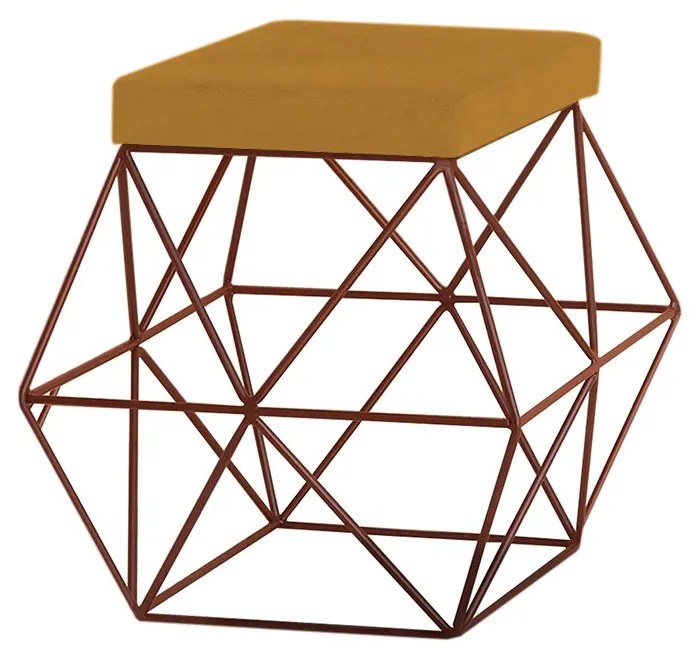 Puff Decorativo Sala de Estar Base Bronze Trixie Suede Mostarda G41 - Gran Belo