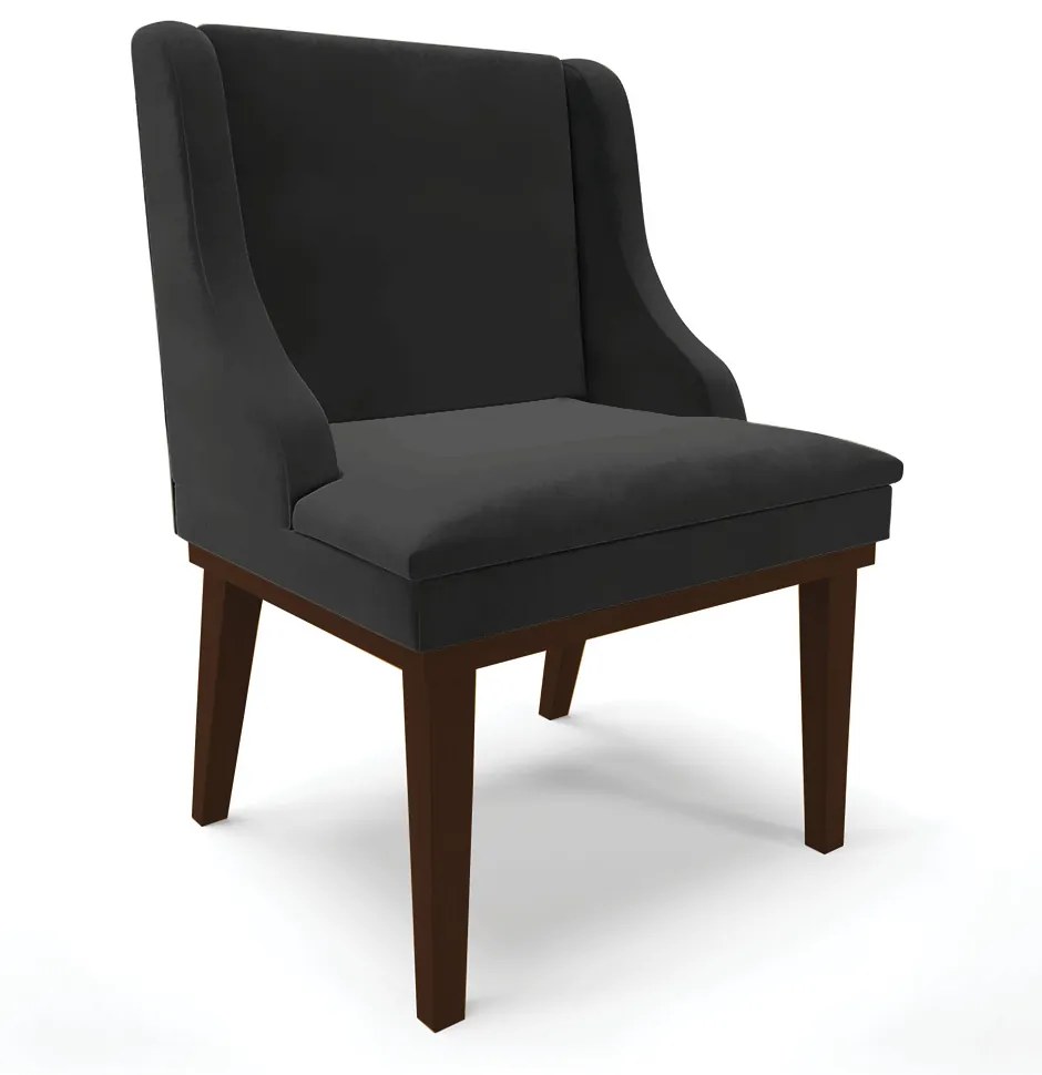 Cadeira de Jantar Liz Veludo Base Fixa Madeira Tabaco D03 - D'Rossi - Preto