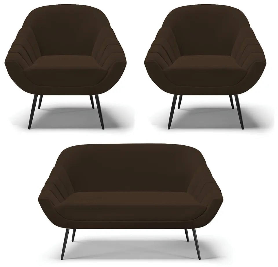 Kit 01 Namoradeira 02 Lugares e 02 Poltronas Giovana Suede Pés Palito De Ferro D01 - D'Rossi


 - Marrom