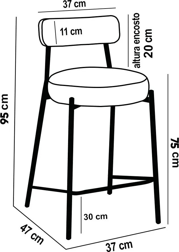 Banqueta Cozinha Alta com Encosto Industrial Preto Kit 4 Londres PU D03 - D'Rossi - Caramelo