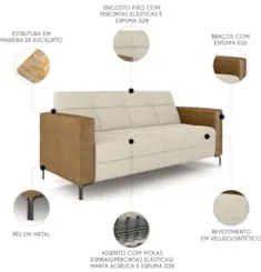 Sofá 2 Lugares 160cm Pés Metálicos Sallin Veludo Bege/Camel Z08 - Mpoz