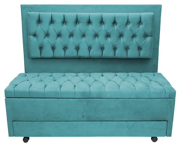 Cabeceira com Calçadeira Baú Casal King 195cm Paris Capitonê Suede Turquesa - Sheep Estofados - Água