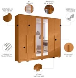 Guarda Roupa Casal 270cm com Espelho Fascine A02 Cinamomo   - Mpozenat